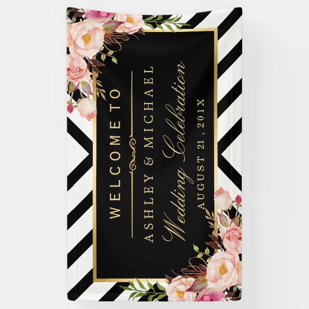 Geometric Lines Floral Wedding Celebration Party Banner