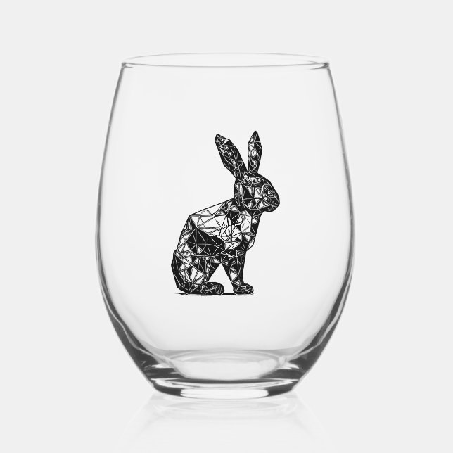 Geometric Lines Rabbit Rabbit Head  Stemless Wine Glass (Front)