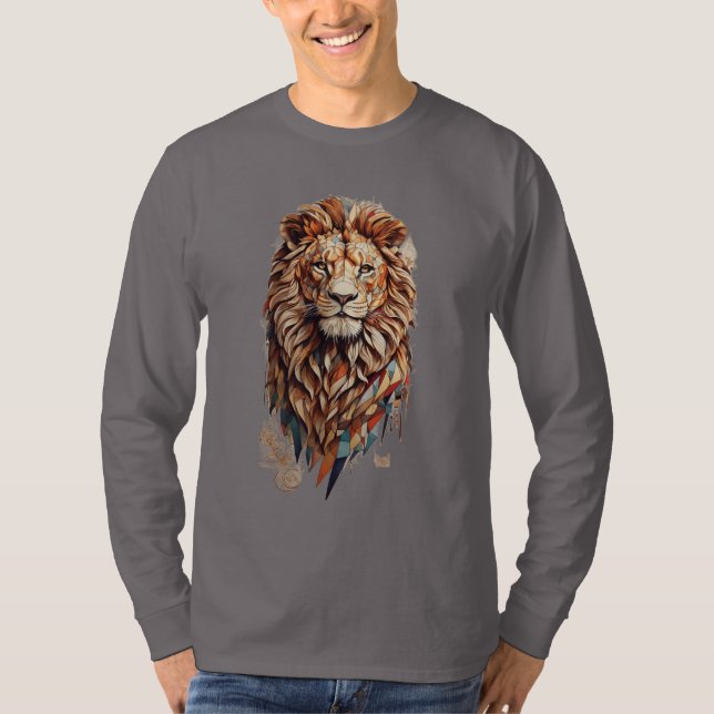 Geometric Lion: Cultural Mosaic T-Shirt Designs (Front)
