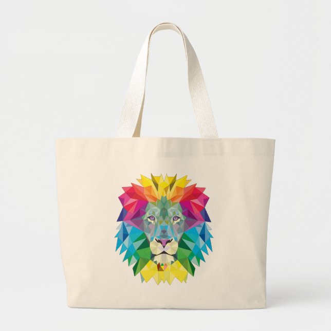Geometric Lion Head Large Tote Bag (Front)
