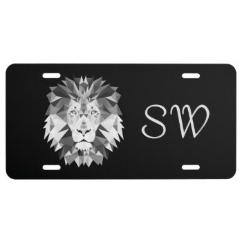 Geometric Lion Head Monogram License Plate