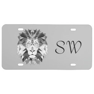 Geometric Lion Head Monogram License Plate