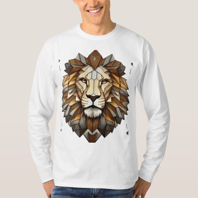 Geometric Lion Kaleidoscope T-Shirt – Optical Illu (Front)