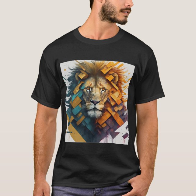 "Geometric Lion Majesty T-Shirt Design" (Front)