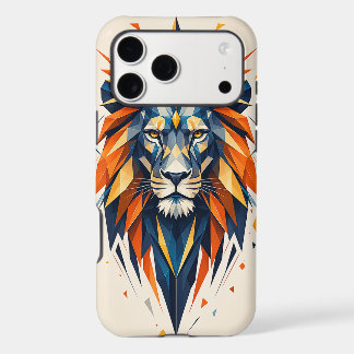 Geometric Lion Orange and Blue Polygonal Art iPhone 17 Pro Max Case