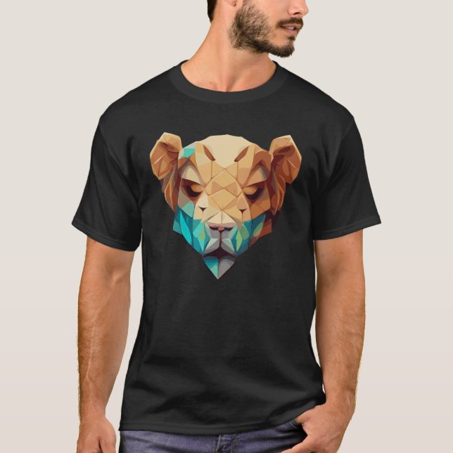 Geometric Lion Polygon Low Poly Lions Face T-Shirt (Front)