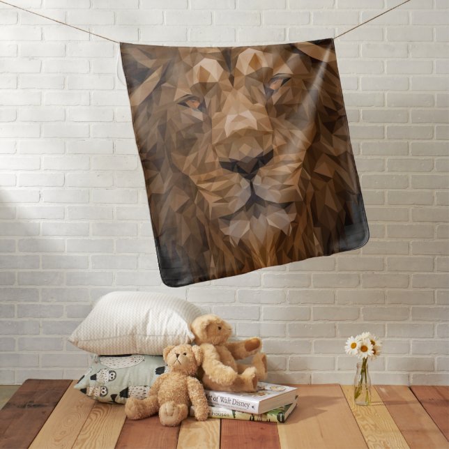 Geometric Lion Portrait Baby Blanket (In Situ)