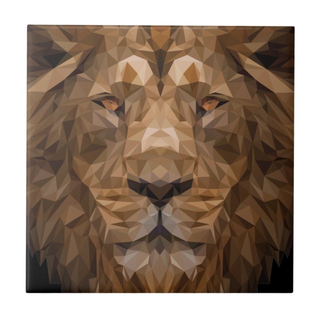 Geometric Lion Portrait Ceramic Tile (Front)
