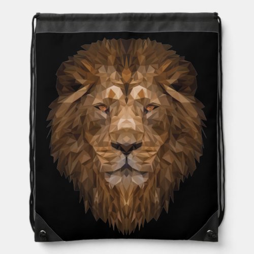 Geometric Lion Portrait Drawstring Bag