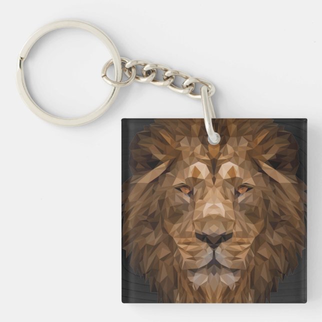 Geometric Lion Portrait Keychain (Front)