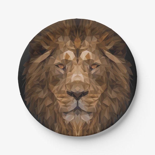 Geometric Lion Portrait Paper Plates (Front)