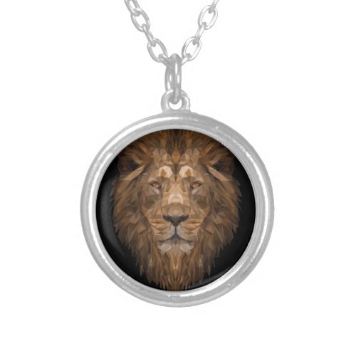 Geometric Lion Portrait Silver Plated Necklace