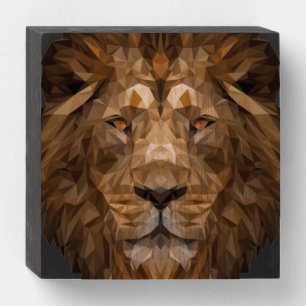 Geometric Lion Portrait Wooden Box Sign