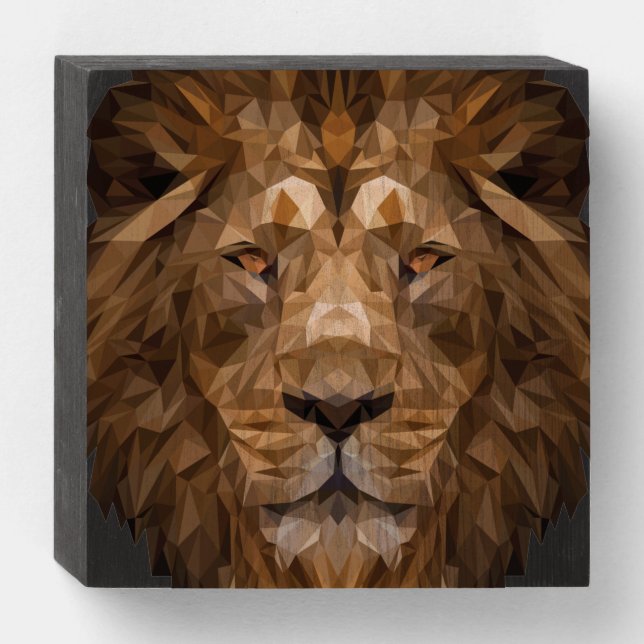 Geometric Lion Portrait Wooden Box Sign (Front Horizontal)