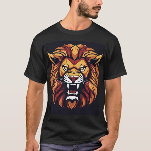 Geometric Lion Roaring Style T_Shirt