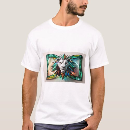 Geometric Lion Stained Glass T_Shirt 