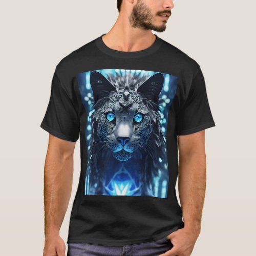  Geometric Lion Strength in Symmetry T_Shirt