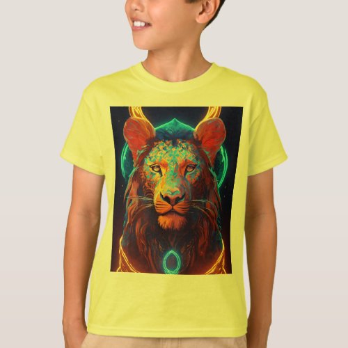 Geometric Lion T_Shirt with Fractal Pattern