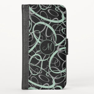 Geometric loopy pattern grayed jade black monogram iPhone x wallet case