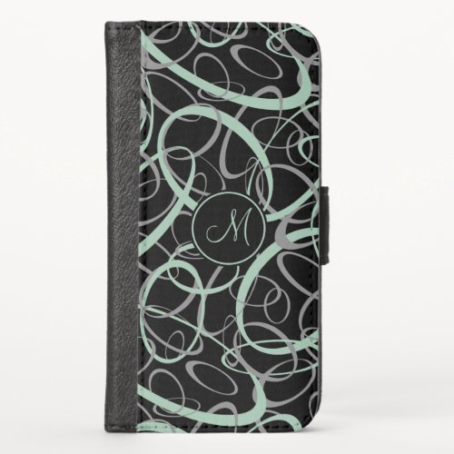 Geometric loopy pattern grayed jade black monogram iPhone x wallet case