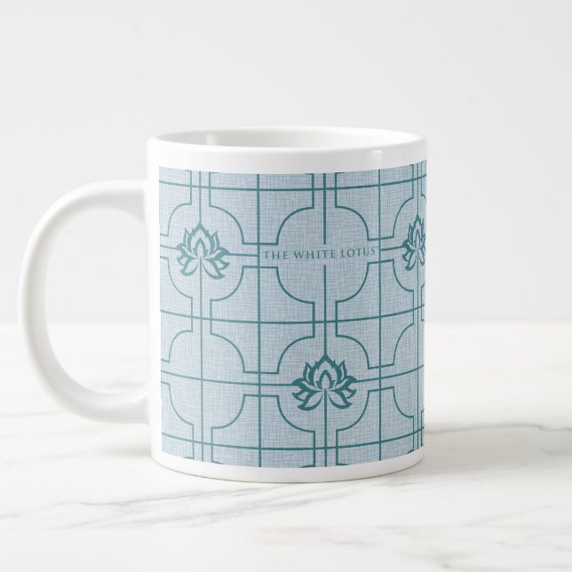 Geometric Lotus Grid Pattern - The White Lotus Giant Coffee Mug (Left)