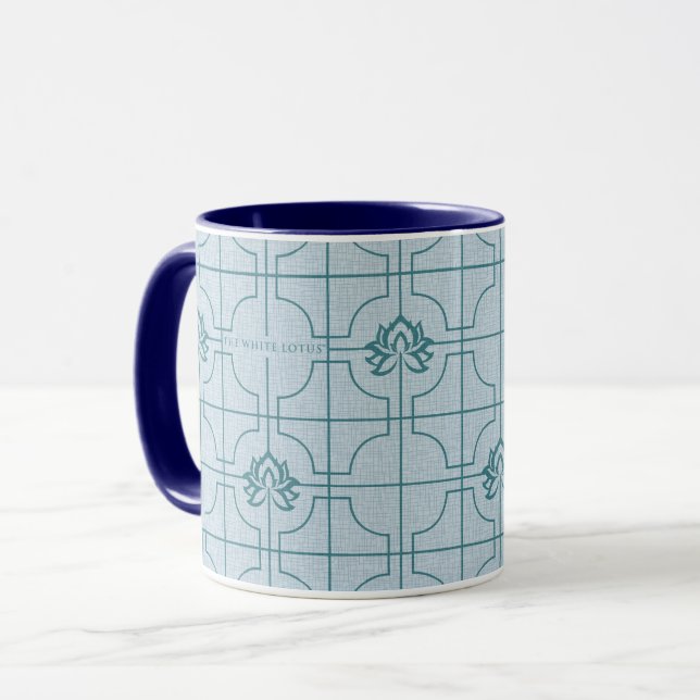 Geometric Lotus Grid Pattern - The White Lotus Mug (Front Left)