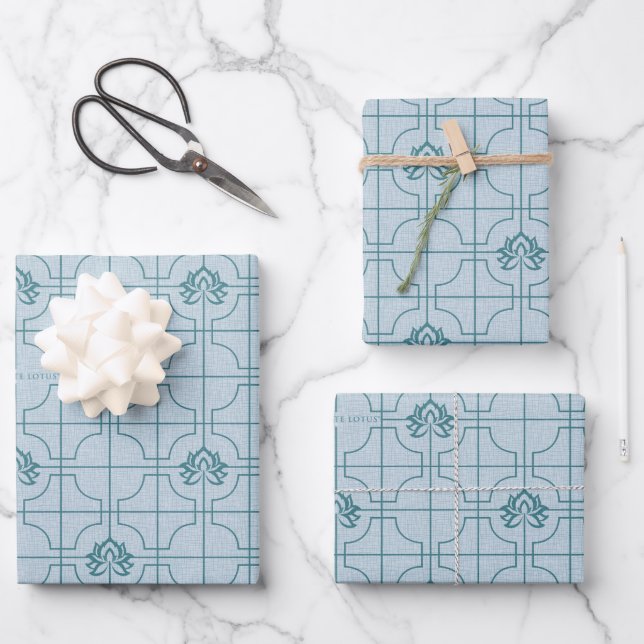 Geometric Lotus Grid Pattern - The White Lotus Wrapping Paper Sheets (Front)