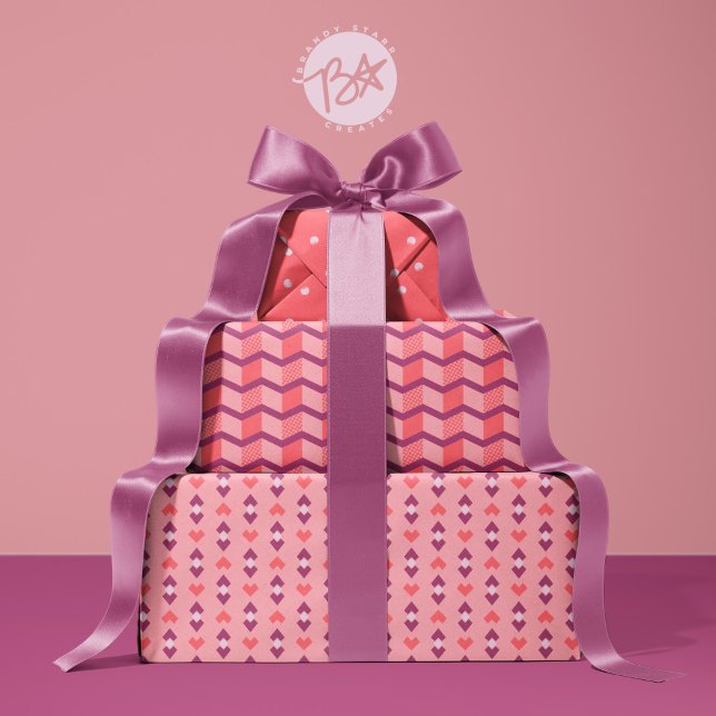 Geometric Love Hearts, Dots and Chevron Stripes Wrapping Paper Sheets (Creator Uploaded)