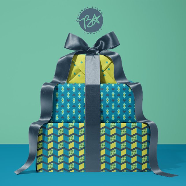 Geometric Love hearts, dots, and chevron stripes Wrapping Paper Sheets (Creator Uploaded)