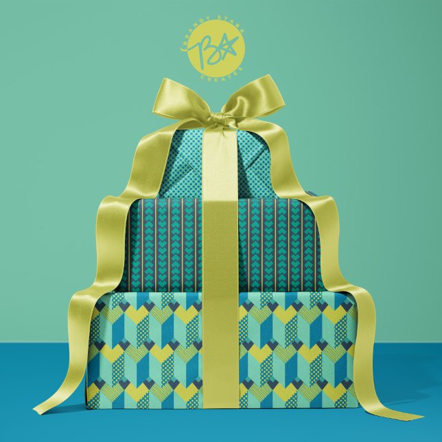 Geometric Love in Citron, Teal, Navy Wrapping Paper Sheets (Creator Uploaded)