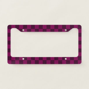 Geometric Magenta and Dark Maroon Checkerboard License Plate Frame