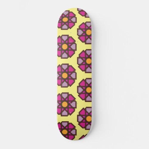 Geometric Magenta Flower Skateboard