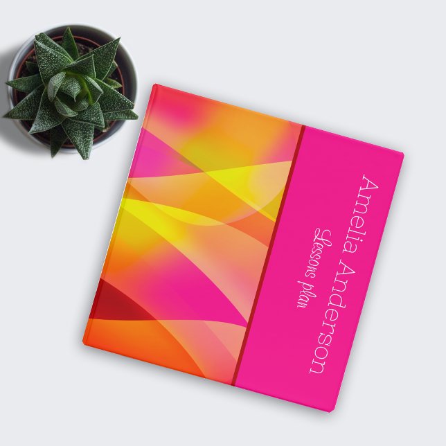 Geometric magenta Teacher Planner with name 3 Ring Binder (Creator Uploaded)