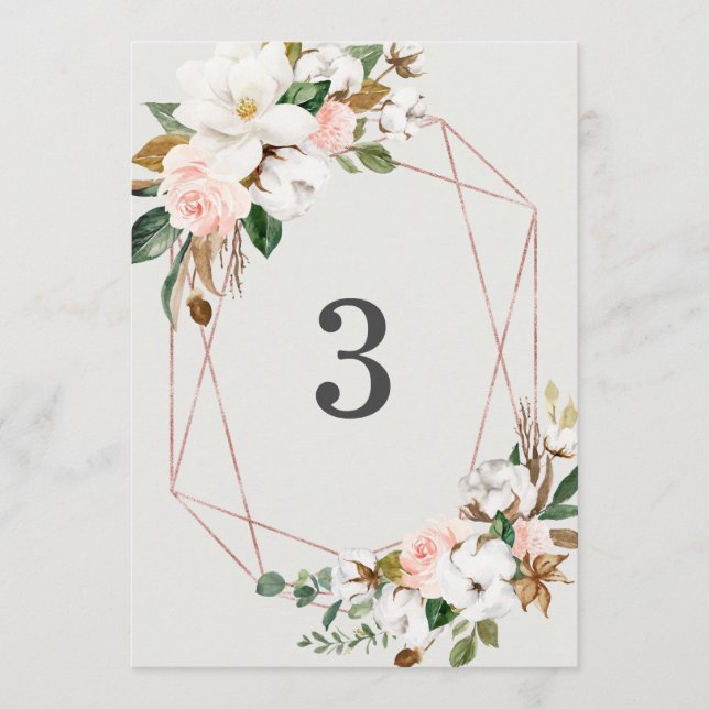 Geometric Magnolia Cotton Table Number Cards (Front)