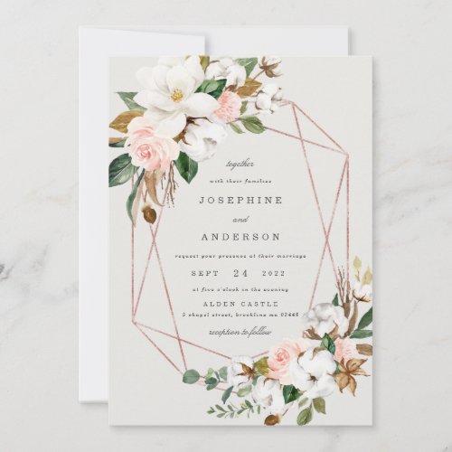 Geometric Magnolia Cotton Wedding Invitation