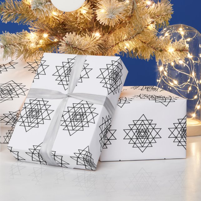 Geometric Mandala Black Line Art Wrapping Paper (Holidays)