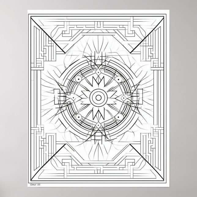 Geometric Mandala Coloring Poster for Adults (Front)