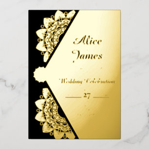 Geometric Mandala Elegant Black Gold Foil Wedding Invitation