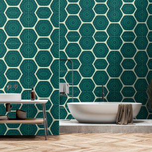 Geometric Mandala Hexagon Pattern – Deep Green & B Wallpaper