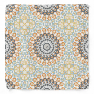 Geometric Mandala in Orange, Gray, and Blue Bandana