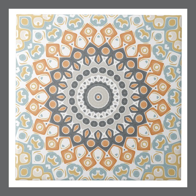 Geometric Mandala in Orange, Gray, and Blue Ceramic Tile (Creator Uploaded)