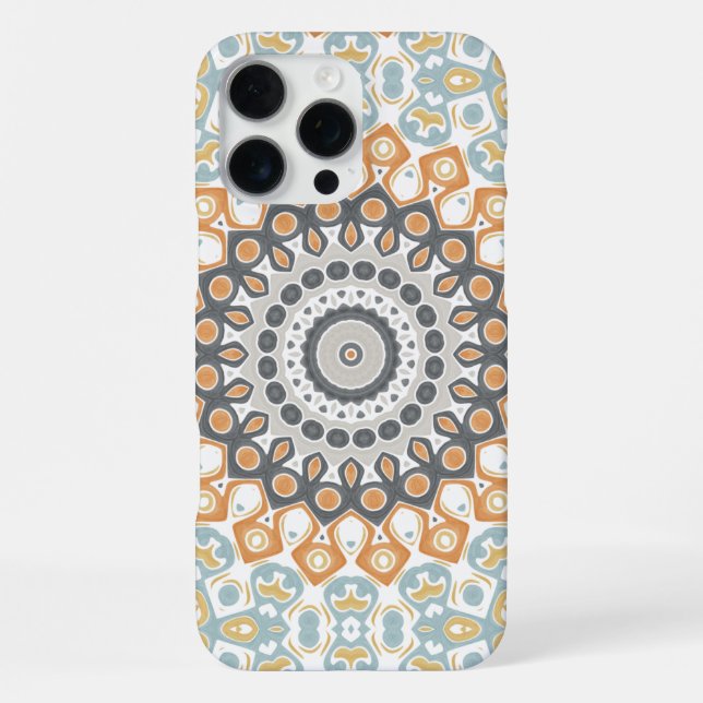 Geometric Mandala in Orange, Gray, and Blue iPhone Case (Back)