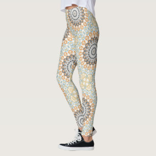 Geometric Mandala in Orange, Gray, and Blue Leggings