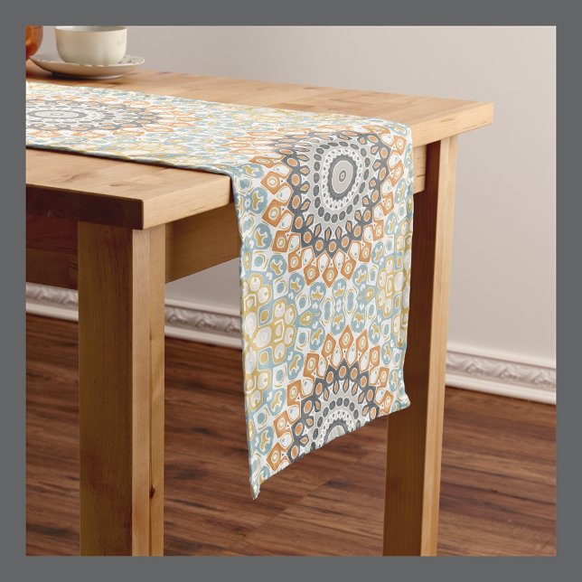 Geometric Mandala in Orange, Gray, and Blue Medium Table Runner (Creator Uploaded)