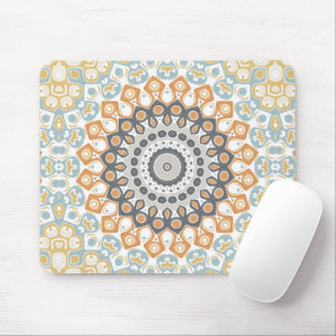 Geometric Mandala in Orange, Gray, and Blue Mouse Pad