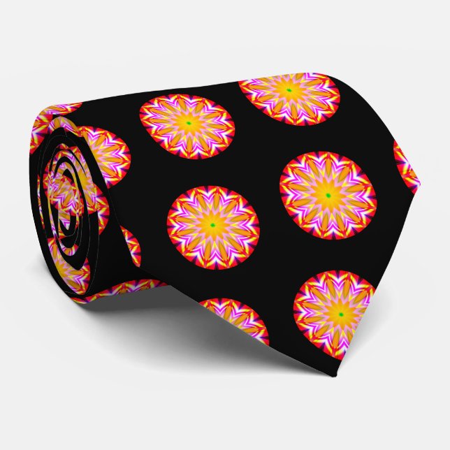Geometric Mandala - on Black Neck Tie (Rolled)