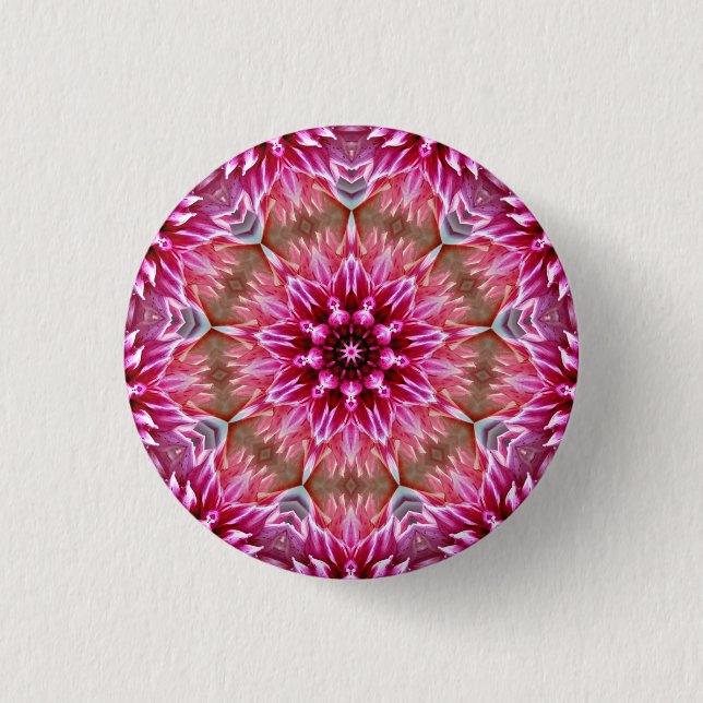 Geometric Mandala Pink Flower Pattern-67545 Keycha Button (Front)