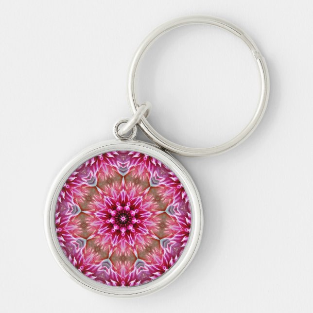 Geometric Mandala Pink Flower Pattern-67545 Keychain (Front)