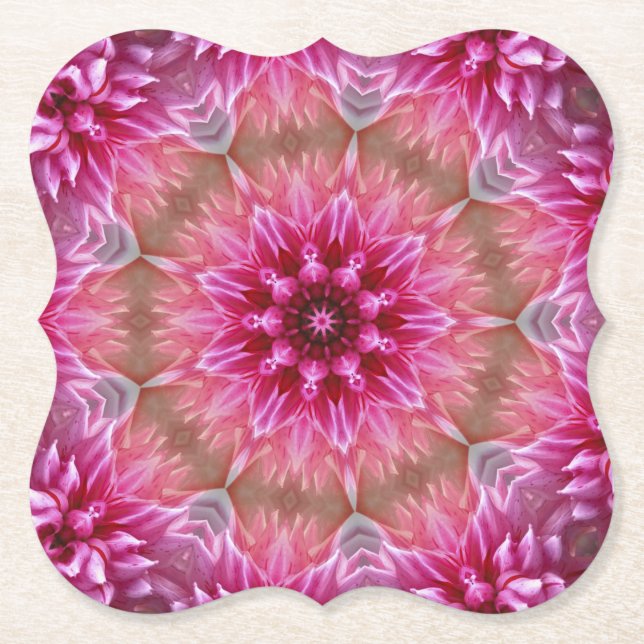 Geometric Mandala Pink Flower Pattern-67545 Paper Coaster (Front)