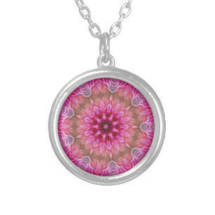 Geometric Mandala Pink Flower Pattern-67545 Silver Plated Necklace